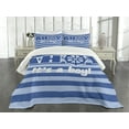 thumbnail image 3 of Ambesonne Reveal Party Quilted Bedspread Set 3 Pcs, Marine Stripes Modern, Queen Size, Pale Blue White and Blue, 3 of 5