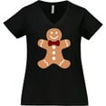 thumbnail image 3 of Inktastic Cute Gingerbread Man with Red Plaid Bowtie Women's Plus Size V-Neck T-Shirt, 3 of 5