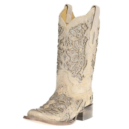 

Corral Boots Womens A3397 Women`s Glitter/Crystals Square Toe 6 B(M) US White