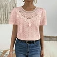 thumbnail image 4 of Aboser Womens Bohemian Spring T-Shirt Cute Lace Tunic Tops Soft Short Sleeve Tshirts Casual Round Neck Blouses Comfy Slim Fit Tees Shirts Pink L, 4 of 5