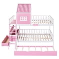 thumbnail image 6 of House Bunk Beds Twin over Twin/ Full over Full Size with Safety Guardrail, Pine Wood Frame with Storage Box and Drawer, Solid Wood Bunk Bed with Twin Size Trundle(Pink,Full over Full), 6 of 8