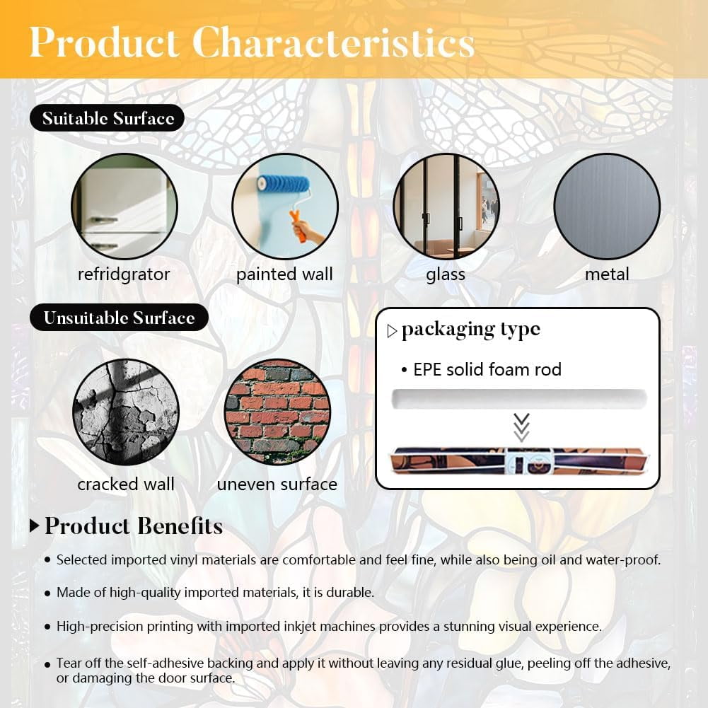2 Sheet Dragonfly Removable Refrigerator Wraps Self-Adhesive Fridge Stickers Peel and Stick Vinyl Fridge Decals Sticker