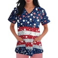 thumbnail image 4 of Yongcuo Independence Day Women's V-Neck Short Sleeve Stars and Stripes Print Scrub Top Comfortable Fit with Pockets, Ideal for Medical Professionals Royal Blue XL, 4 of 4