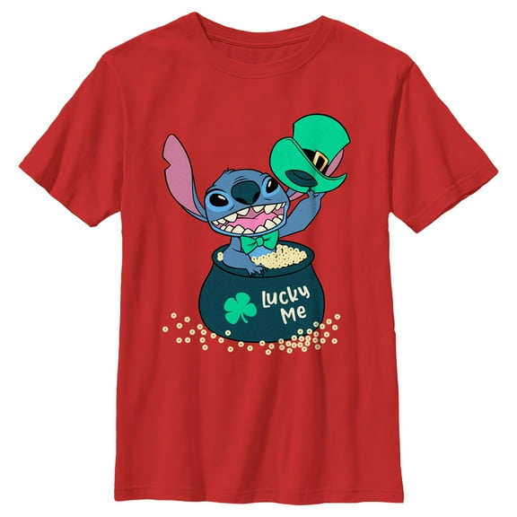 Boy's Lilo & Stitch Lucky Me Leprechaun Stitch  Graphic Tee Red X Large