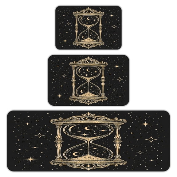 RKSupls Kitchen Rug Set 3 Piece Anti-Slip Flannel Floor Mats, Cosmic Hourglass Washable Absorbent Runner Mats for Kitchen Bathroom Home Decor
