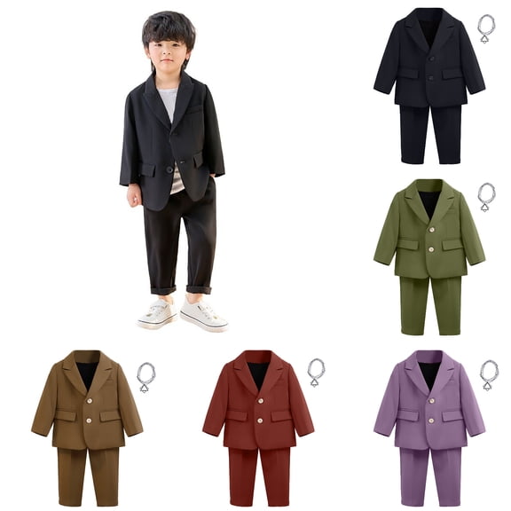 Fozruso Boys 2 Piece Sets,Boys Business Suits Coat 3 Piece Outfit Tuxedo Set For Kids Formal Suit For Boys With Pants Necklace Set Slim Two Piece School Outfit,2-3 Years