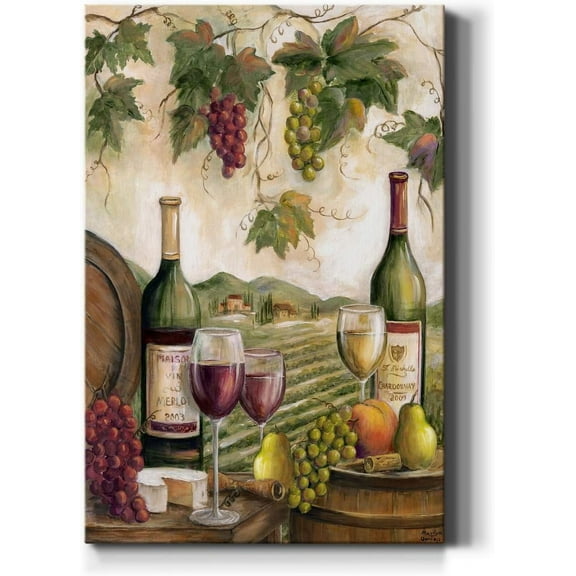 Aaheei Vineyard Wall Art, Red & White Wine Decor, Cheese & Grapes, Scenic Kitchen or Dining Room Artwork, Premium Canvas, Ready to Hang,Made in America 8 x 10 in