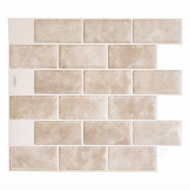 Smart Tiles Peel and Stick Backsplash, 4 Adhesive Tiles, Subway Beige, 10,95"x9,7"