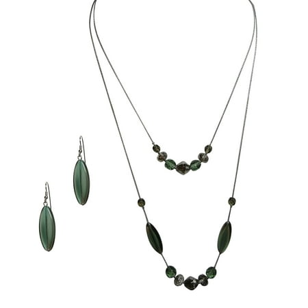 Unique Handmade Jewelry Green Crystal Hi Lo Necklace Necklace Earring Jewelry