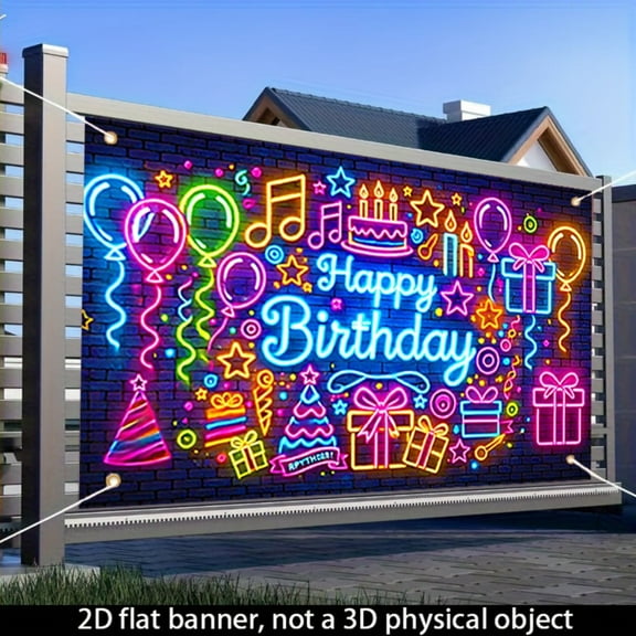 [Neon Birthday Decoration] Colorful Neon Balloon Gift Birthday Decoration: 1 2D flat polyester banner background cloth, 70.8x43.3 inches, suitable for indoor and outdoor birthday parties, Neon-themed