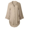 thumbnail image 5 of vigerkar Women Casual V Neck 3/4 Sleeve Button Down Shirts High Low Oversized Summer Beach Blouse Tops for Women Coffee, XXL, 5 of 6
