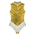 thumbnail image 6 of YONGHS Women's Fringed Latin Jazz Dance Leotard Metallic Sleeveless Bodysuit Cocktail Party Jumpsuit Gold S, 6 of 7