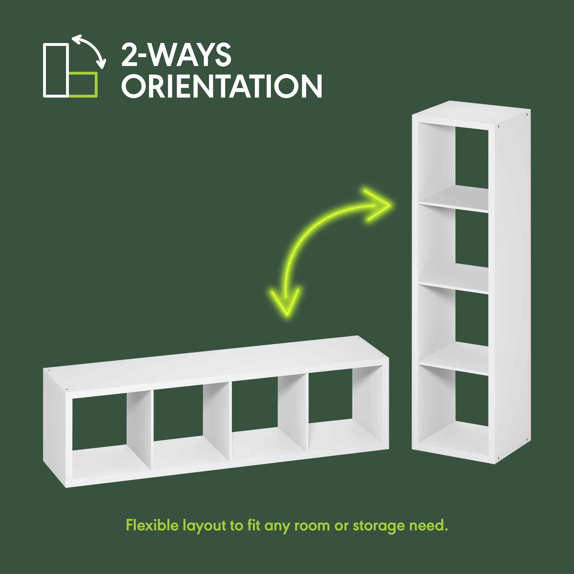 Furinno CUBICLE Book Shelf, 4-Cube Vertical Thick Frame Bookshelf, Horizontally & Vertically Reversible Bookcase with Open Back, 14.6 x 15.9 x 58, for Living Room, Bedroom, Home Office, Plain White