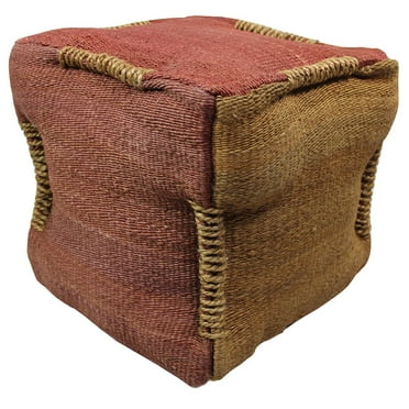 Andy Pouf Upholstered in Orange Fabric