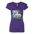 thumbnail image 2 of Wild Bobby, Unicorn Fanstasy Island Castle Animal Lover Female Junior Fit V-Neck Tee, Purple Rush, Large, 2 of 3