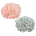 thumbnail image 1 of 2pcs Waterproof Bathing Hat Elastic Shower Caps Double Layer Bathing Hair Cover, 1 of 8