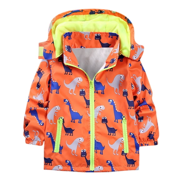XXWXYD Kids Rain Jacket Lightweight Casual Hooded Raincoat Windbreaker Boys Zip Up Hoodie Toddler Jacket Cartoon Dinosau𝗋 Winter Long Sleeve Hooded Sweatshirt Tops