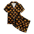 thumbnail image 4 of XZNPDUCQ Girls Pajamas 2 Piece Halloween Pumpkin Print Pajama Set Button Down Short Sleeve Shirt and Shorts Sleepwear Halloween Home Short Sleeve T+Shorts Pajama Set (12-13 Years,Yellow), 4 of 4