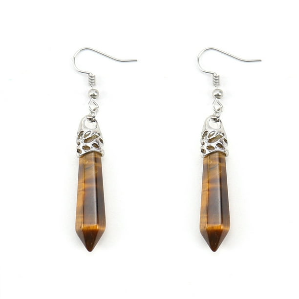 Xiao Hua Pendientes colgantes de cristal con punto de curación de chakras y piedra de cuarzo natural real, regalo para el día de San Valentín y el día de la madre, C