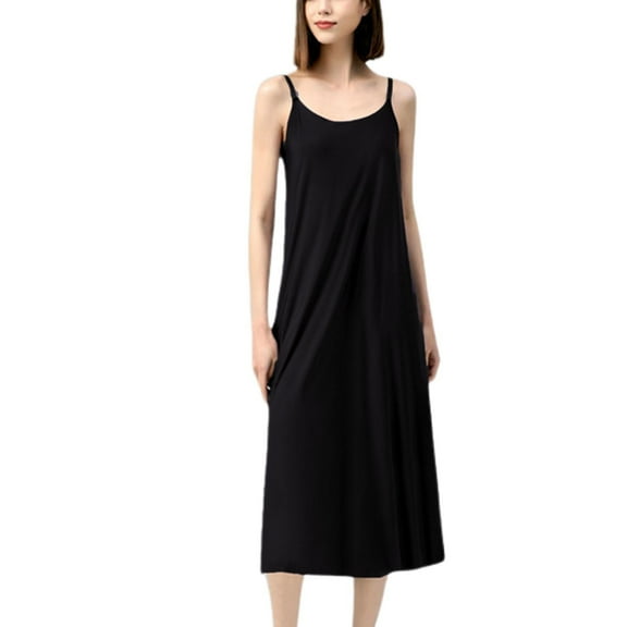 Defitshape Women's Adjustable Full Slip for Under Dresses Spring Fall Soft Casual Slip Dress Lightweight Stretch Undergarment Sleeveless Nightgown Long Cami DressBlack Medium