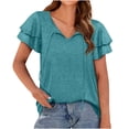 thumbnail image 2 of Summer Saving Wycnly Womens Tops Plain Short Sleeve V-Neck Tee Shirts Summer Casual Solid Ruffle Sleeve Loose Fit Blouse with Tie Green M Clearance Clothes, 2 of 7