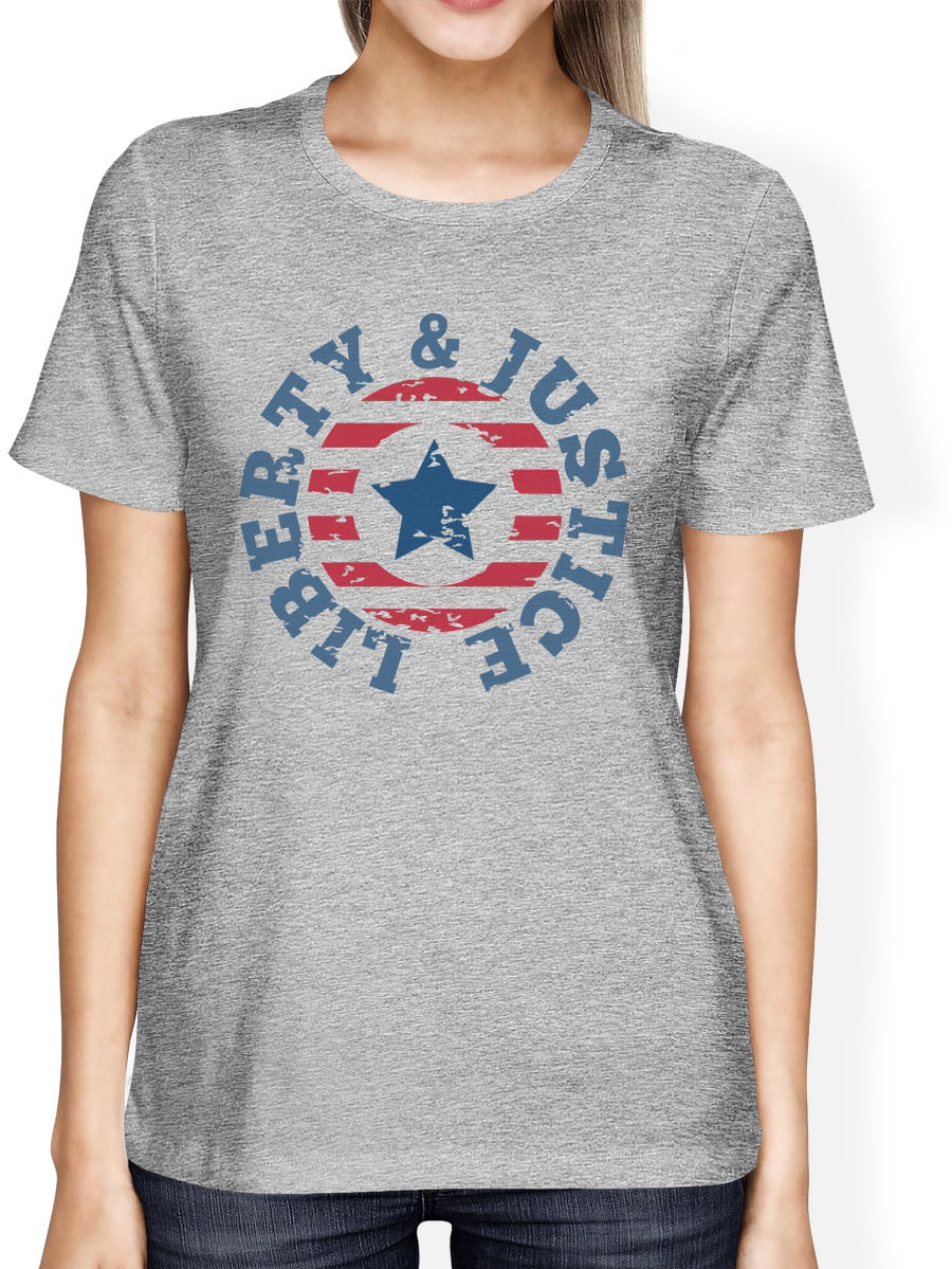 365 Printing - Liberty & Justice American Flag Shirt Womens Gray 4th Of ...