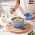 thumbnail image 2 of Onader 8 Piece Serving Bowls with Lid, Ceramic Mixing Bowls Set of 4, Food Storage Container for Soup Salad Meat Pasta Cereal Leftover, Microwave & Dishwasher Safe -Blue, 2 of 10