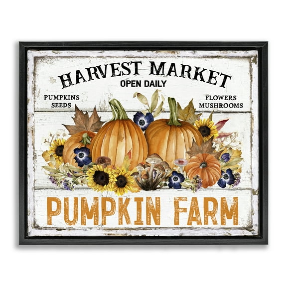 Stupell Industries Pumpkin Farm with Sunflowers Holiday Painting Black Floater Framed Canvas Art Prints Wall Art, 21 x 17