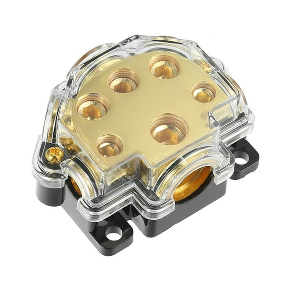 0 2 4 Gauge in 2 4 8 Gauge Out 5 Way Power Distribution Block for Car Audio Splitter Gold Tone