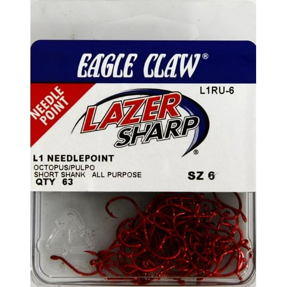Lazer Sharp L1RUH-6 Octopus Short Shank Hook, Red