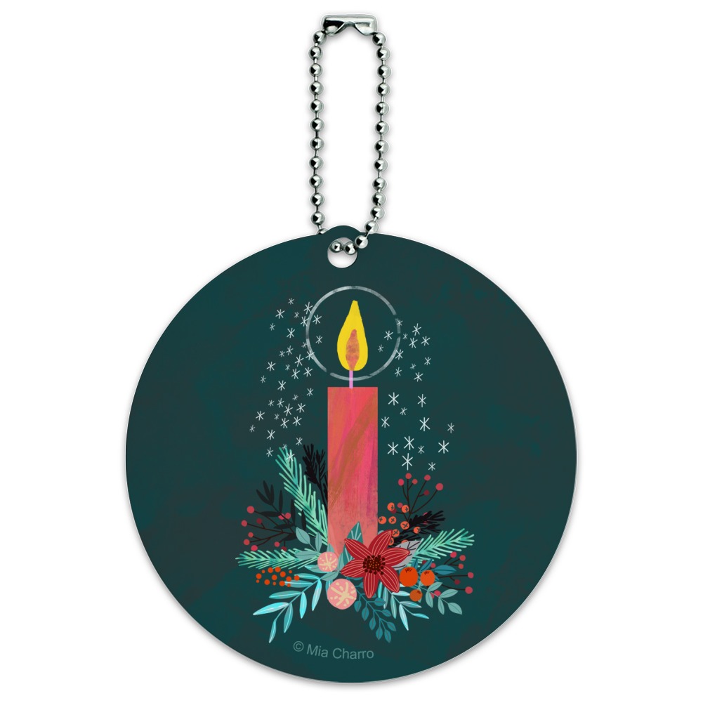 Christmas Candle Round Luggage ID Tag Card Suitcase CarryOn
