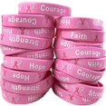 thumbnail image 1 of 24 pulseras de silicona con lazo para la concienciación sobre el cáncer de mama: esperanza, fe, fuerza y coraje., 1 of 2