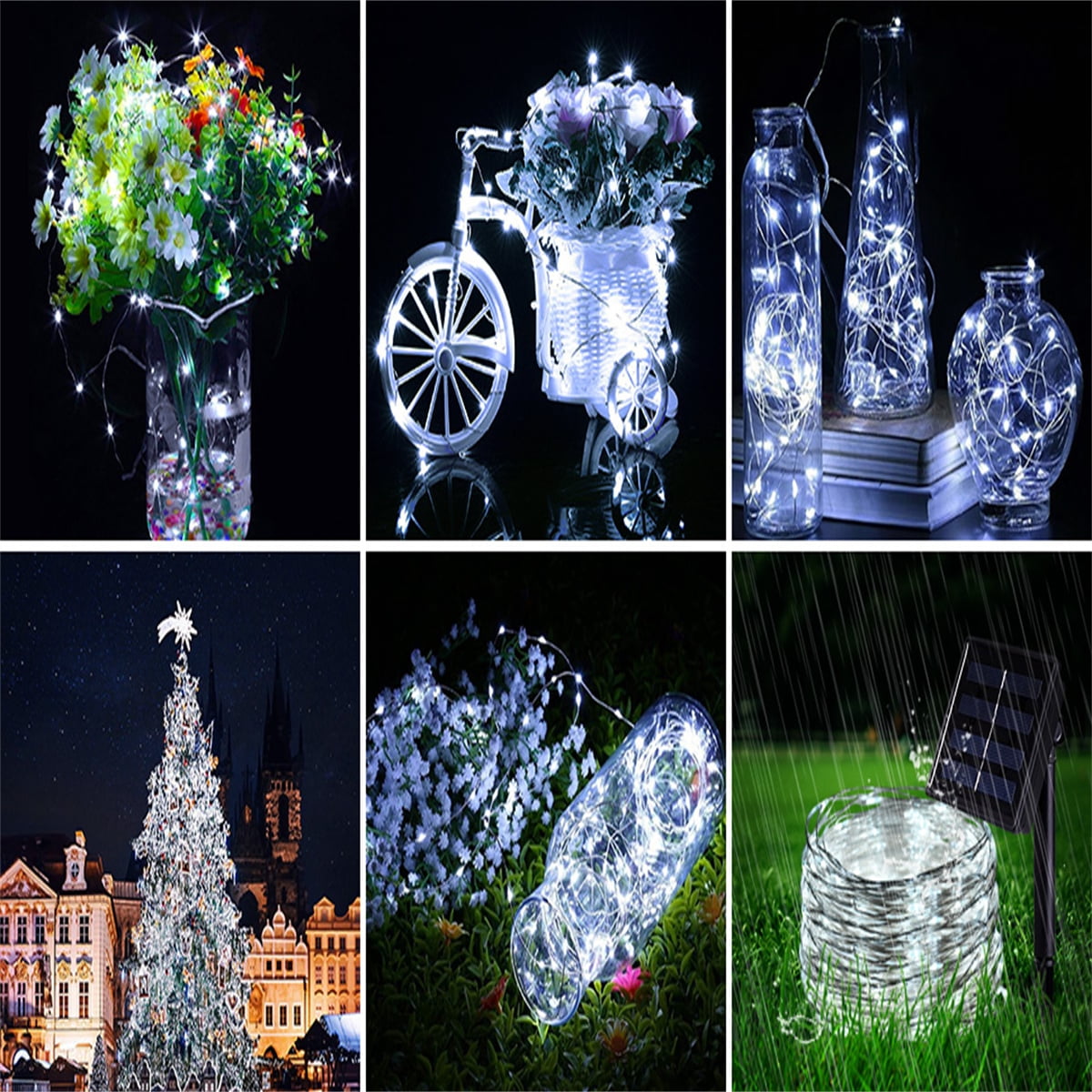 White Solar String Lights, Outdoor Waterproof LED Solar Powered Light, 72ft 200 LED Fairy Lights 8 Modes Wire Lights for Christmas Party Tree Wedding Yard Decorations, 2 Pack