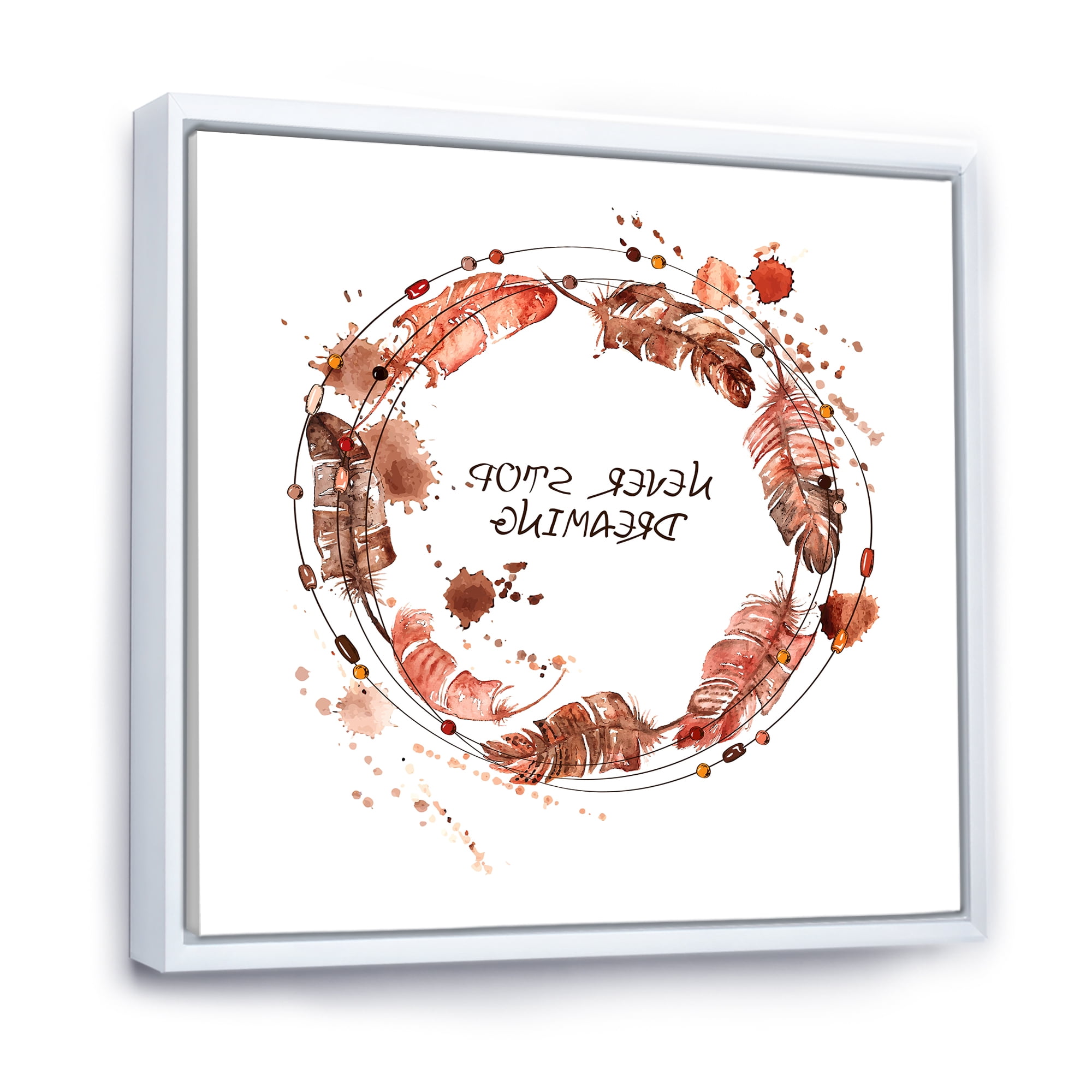 Designart 'Impression Of Bird Feathers Wreath' Traditional Framed Canvas Wall Art Print