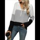 thumbnail image 2 of Suéter con Capucha y Media Cremallera para Mujer, Talla Grande, Color Block, Punto Acanalado, Cuello en V, Larga Gris XXL, 2 of 10