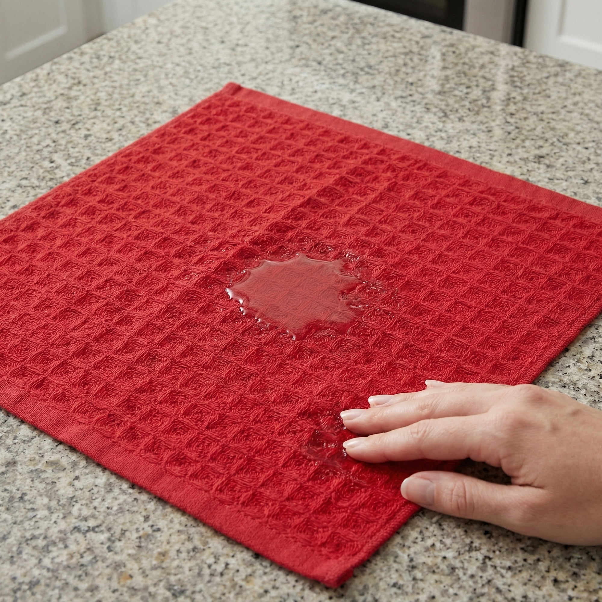 Unique Bargains 100% Cotton Waffle Weave Solid color Kitchen Towels 4 Pack Red 12" x 12"