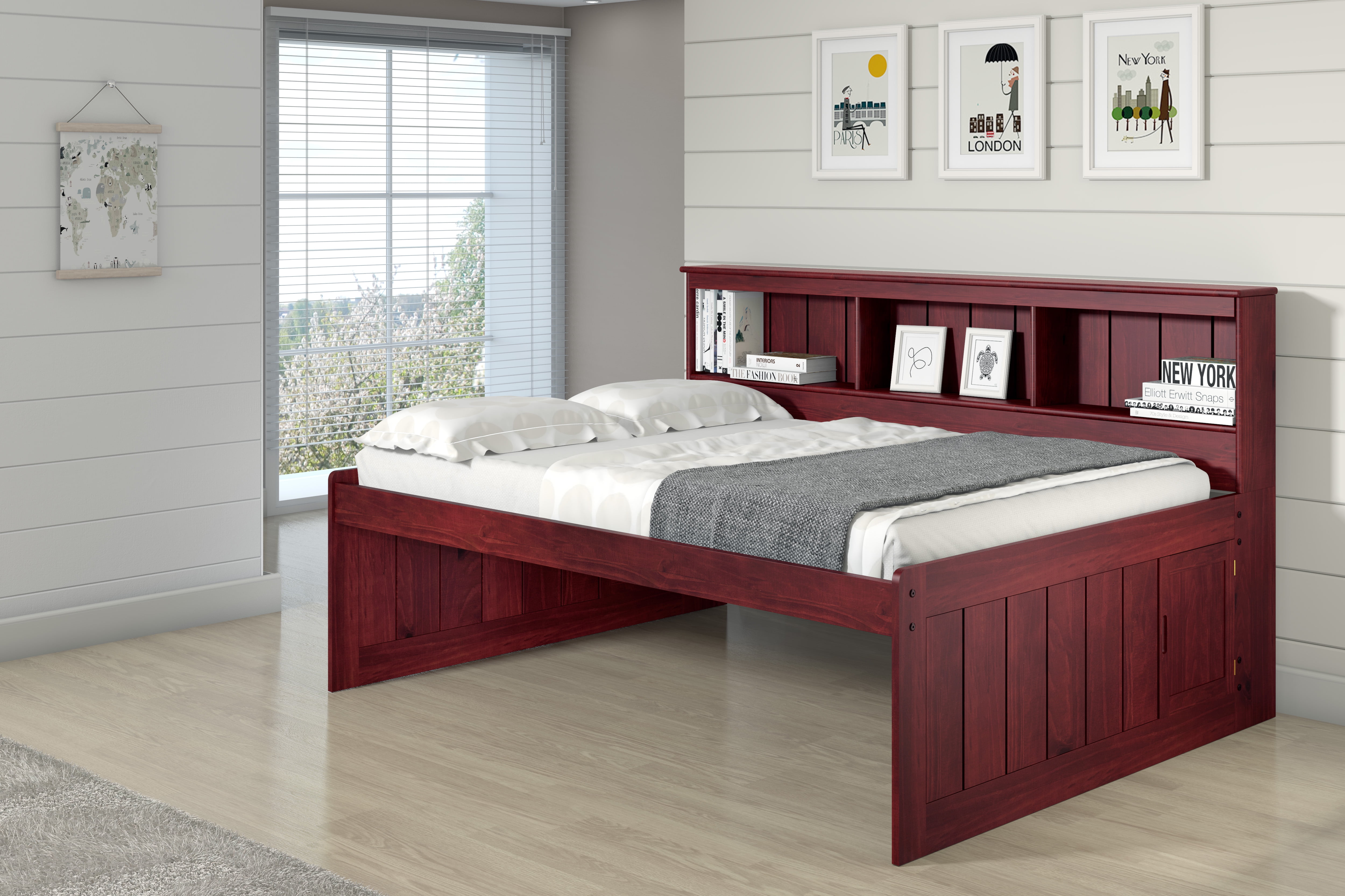 FULL DAYBED BOOKCASE CAPTAINS BED MERLOT