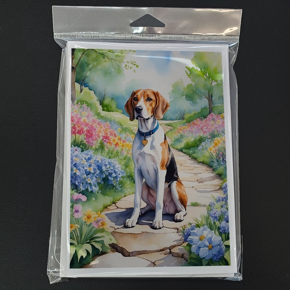 English Foxhound Spring Path Greeting Cards Pack of 8 7 in x 5 in