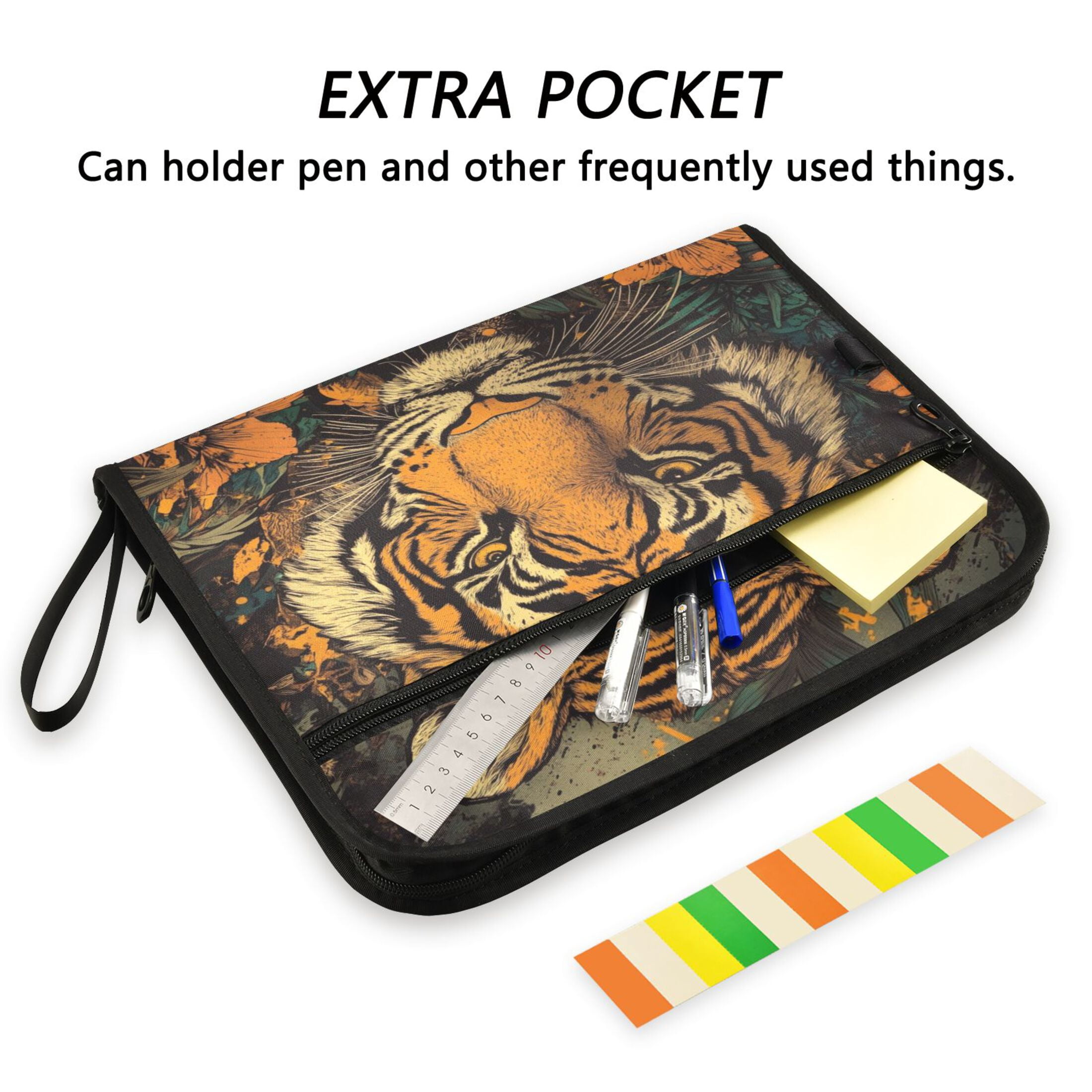 WOBOGO Wildflower Tiger Pattern Expanding File Folder Letter Size Accordion Filing Organizer 13 Pocket Separate Organ Pocket