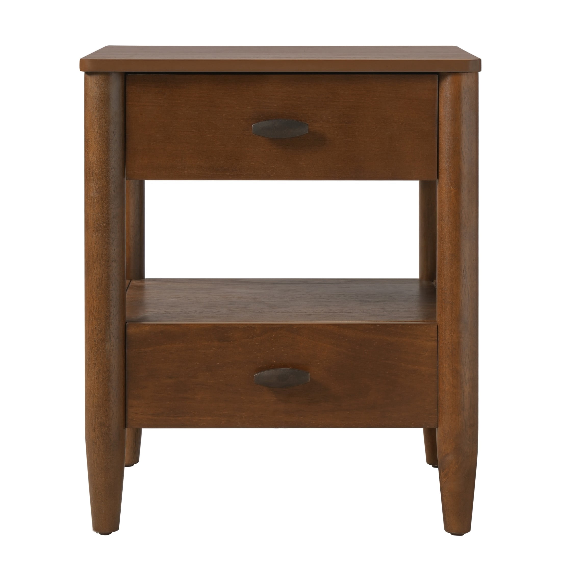 Christopher Knight Home Farmhouse Wooden Nightstand with Soft-Close Drawers, Open Shelf, Walnut, Set of 2