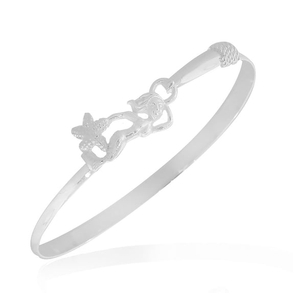 925 Sterling Silver Mermaid Starfish Charm Bangle Bracelet