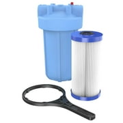 Pentair OMNIFilter BF7 10" Heavy Duty Whole House Water Filtration System with Built-In Pressure Relief Button, RS6 Filter and 1" NPT Inlet - Blue