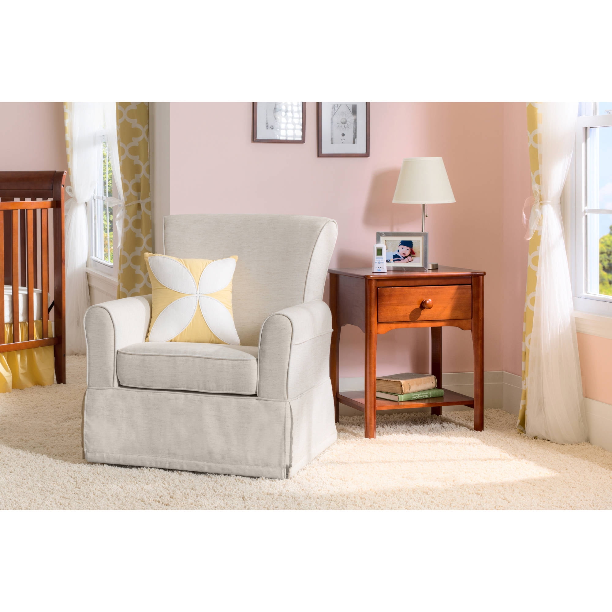 delta children upholstered swivel glider chair