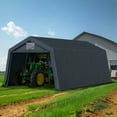 thumbnail image 3 of Alpha Joy 13' x 22' x 9.6' Heavy Duty Carport with Roll-up Sidewall & Ventilated Windows, Galvanized Steel Frame Outdoor Storage Shed Carport with Reflective Strip Design, Gray, 3 of 9