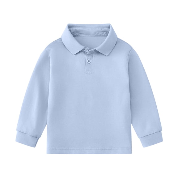 Dwellite Girls Long Sleeve Polo Shirts for Kids Collar School Uniform Shirts Cute Tops 1-12Y Sky Blue 140