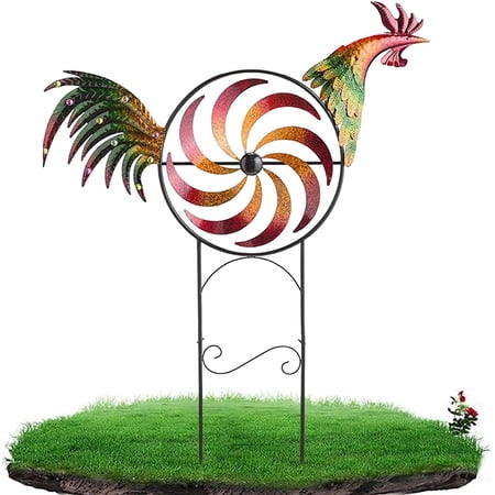 Rooster Windmill Garden Decor, Wind Wheel Garden Stake with Rooster ...