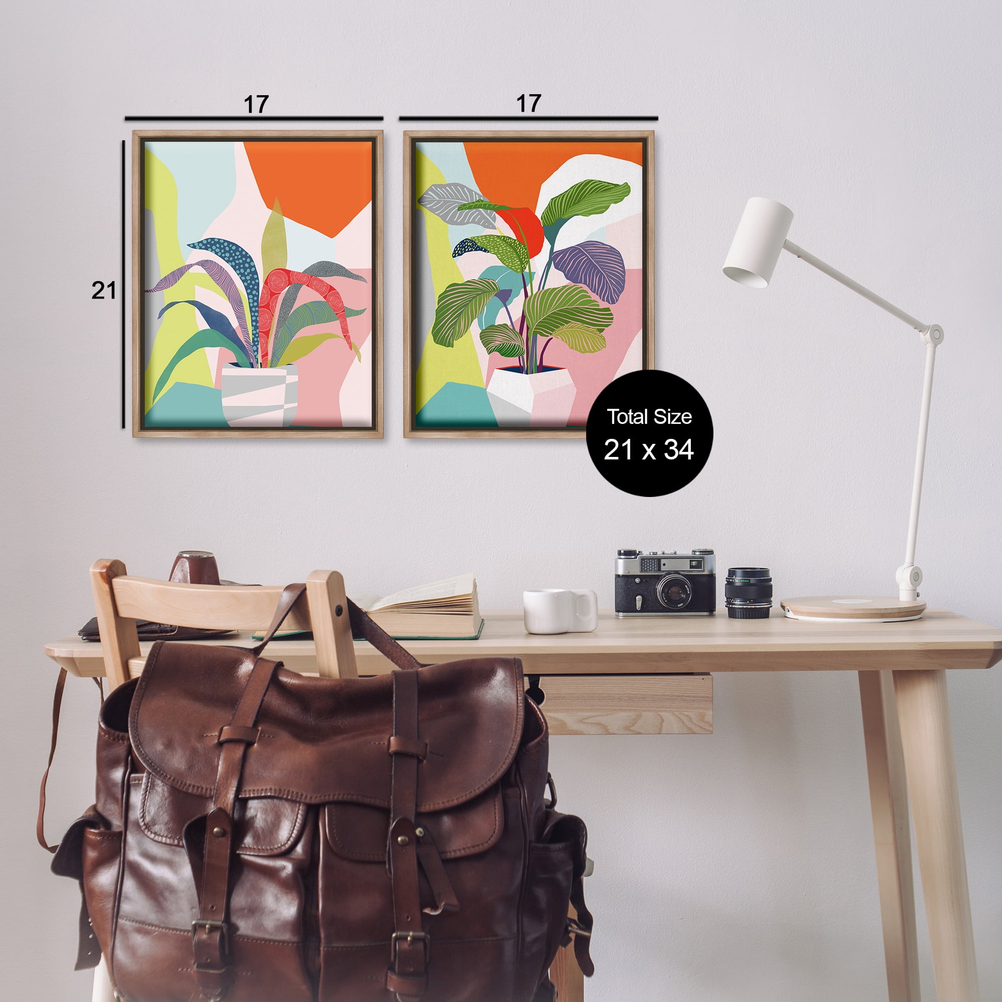 Stupell Industries Lively Patterned Plant Leaves Floral & Botanical Painting Brown Floater Framed Canvas Art Print Wall Art, 17 x 21, Set of 2