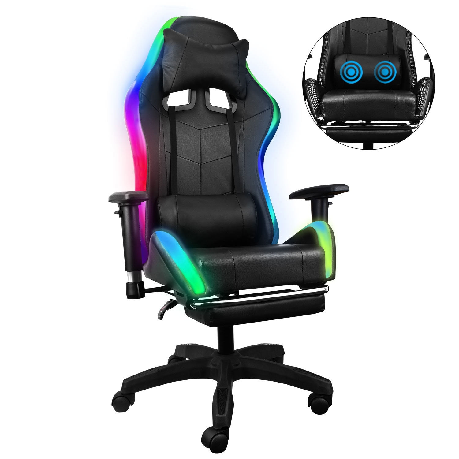 Gaming Chair with RGB LED Lights, Ergonomic Racing Style
