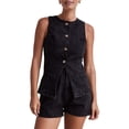 thumbnail image 1 of Conjunto de 2 Piezas de Mezclilla para Mujer, Informal, de Negocios, Sin Mangas, Blazer, Chaleco, Top y Pantalones Cortos, Conjunto de Chándal Negro S, 1 of 10