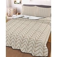 thumbnail image 3 of Quilts Twin-XL Size Bedding Set, Simple Line Linen Texture Lightweight Quilted Comforter, Beige Modern Art Geometric Soft Reversible Bedspread Coverlet with Pillow Covers for All Season, 68" x 98", 3 of 7